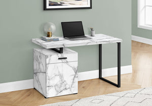 I 7762 Bureau, Bureau À Domicile, Ordinateur Portable, Configuration Gauche, Droite, Tiroirs De Rangement, 48"l, Travail, Métal, Stratifié, Aspect Marbre Blanc, Noir, Contemporain, Moderne - Simple Boutique
