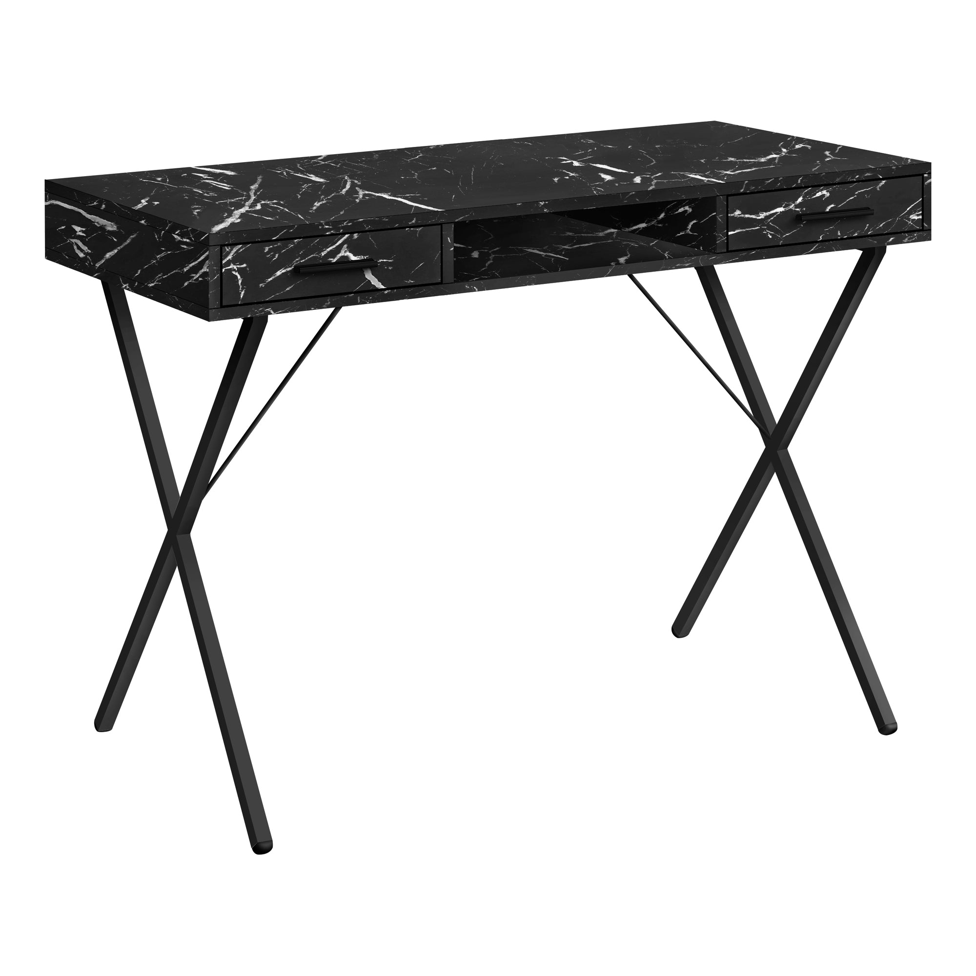 I 7793 Bureau, Bureau À Domicile, Ordinateur Portable, Configuration Gauche, Droite, Tiroirs De Rangement, 42"l, Travail, Métal, Stratifié, D'aspect Marbre Noir, Contemporain, Moderne - Simple Boutique