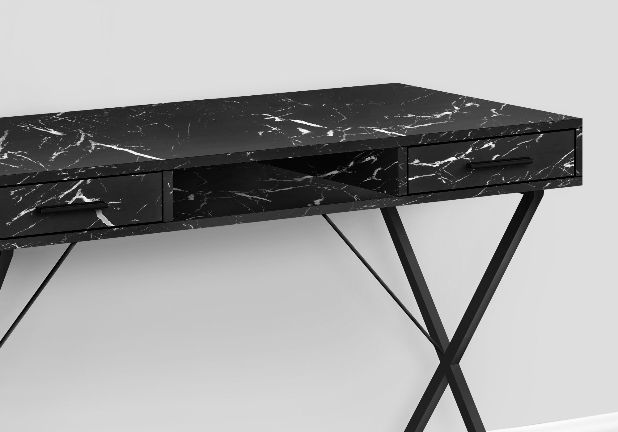 I 7793 Bureau, Bureau À Domicile, Ordinateur Portable, Configuration Gauche, Droite, Tiroirs De Rangement, 42"l, Travail, Métal, Stratifié, D'aspect Marbre Noir, Contemporain, Moderne - Simple Boutique
