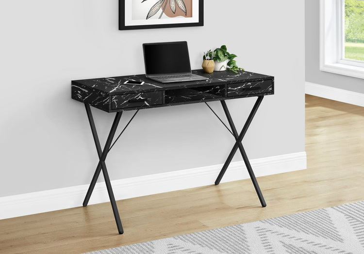 I 7793 Bureau, Bureau À Domicile, Ordinateur Portable, Configuration Gauche, Droite, Tiroirs De Rangement, 42"l, Travail, Métal, Stratifié, D'aspect Marbre Noir, Contemporain, Moderne - Simple Boutique