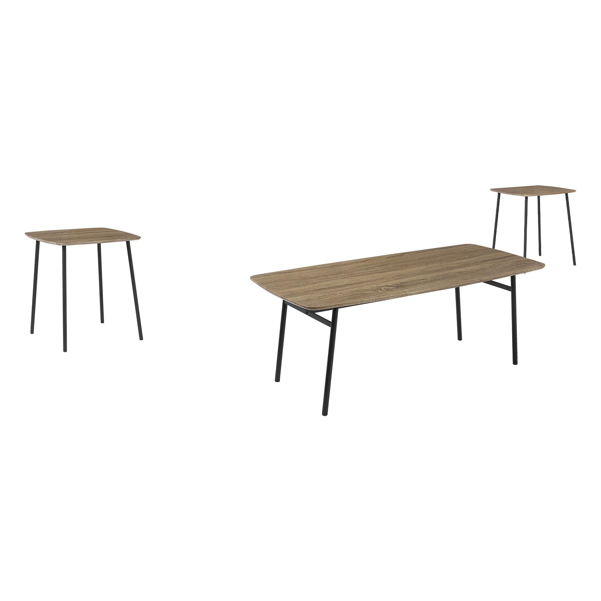 I 7805P - Ens De Tables, Ensemble De 3 Pièces, Café, Bout, Salon, Stratifié Taupe Foncé, Métal Noir, Contemporain, Moderne - Simple Boutique
