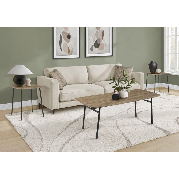 I 7805P - Ens De Tables, Ensemble De 3 Pièces, Café, Bout, Salon, Stratifié Taupe Foncé, Métal Noir, Contemporain, Moderne - Simple Boutique