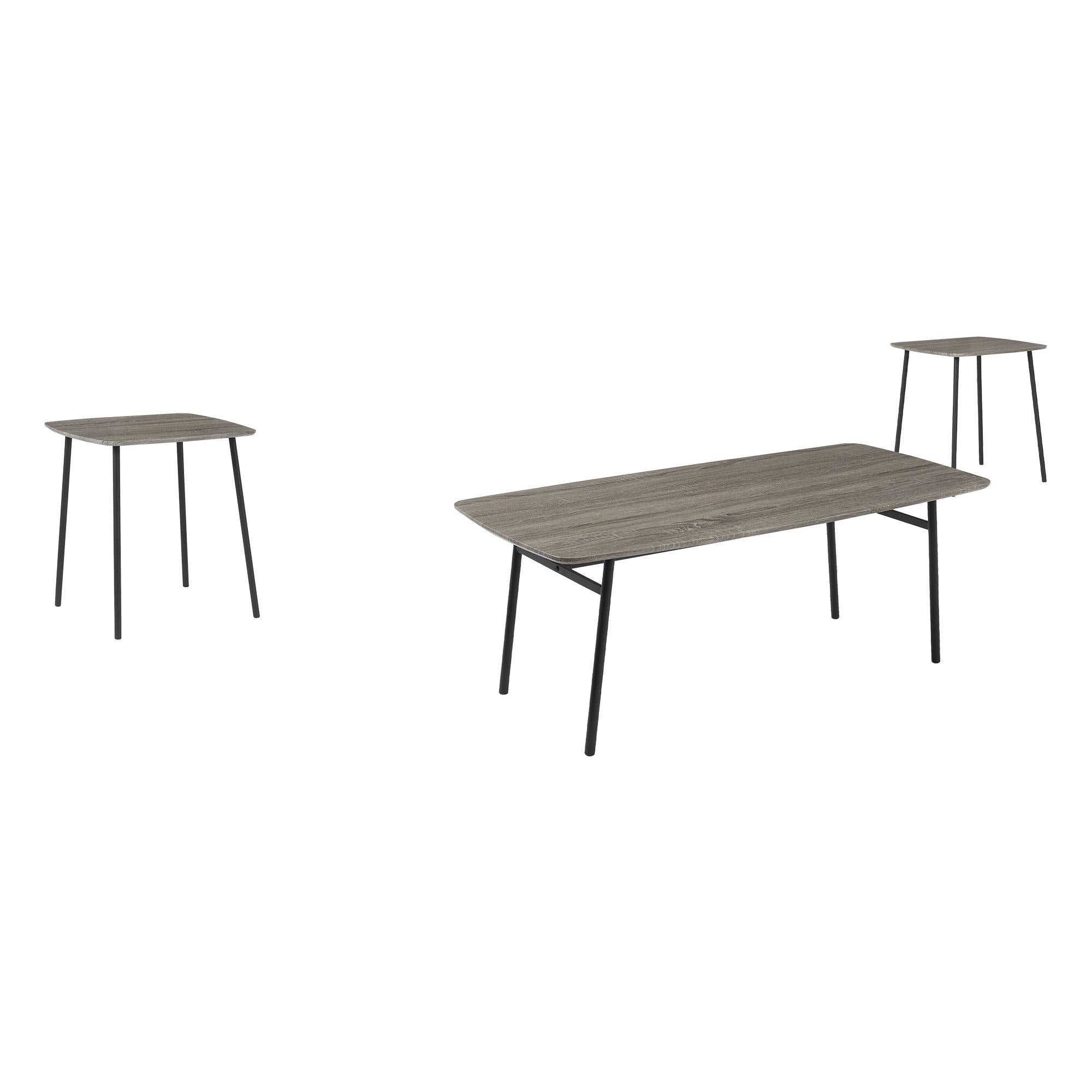 I 7806P - Ens De Tables, Ensemble De 3 Pièces, Café, Bout, Salon, Stratifié Gris, Métal Noir, Contemporain, Moderne - Simple Boutique