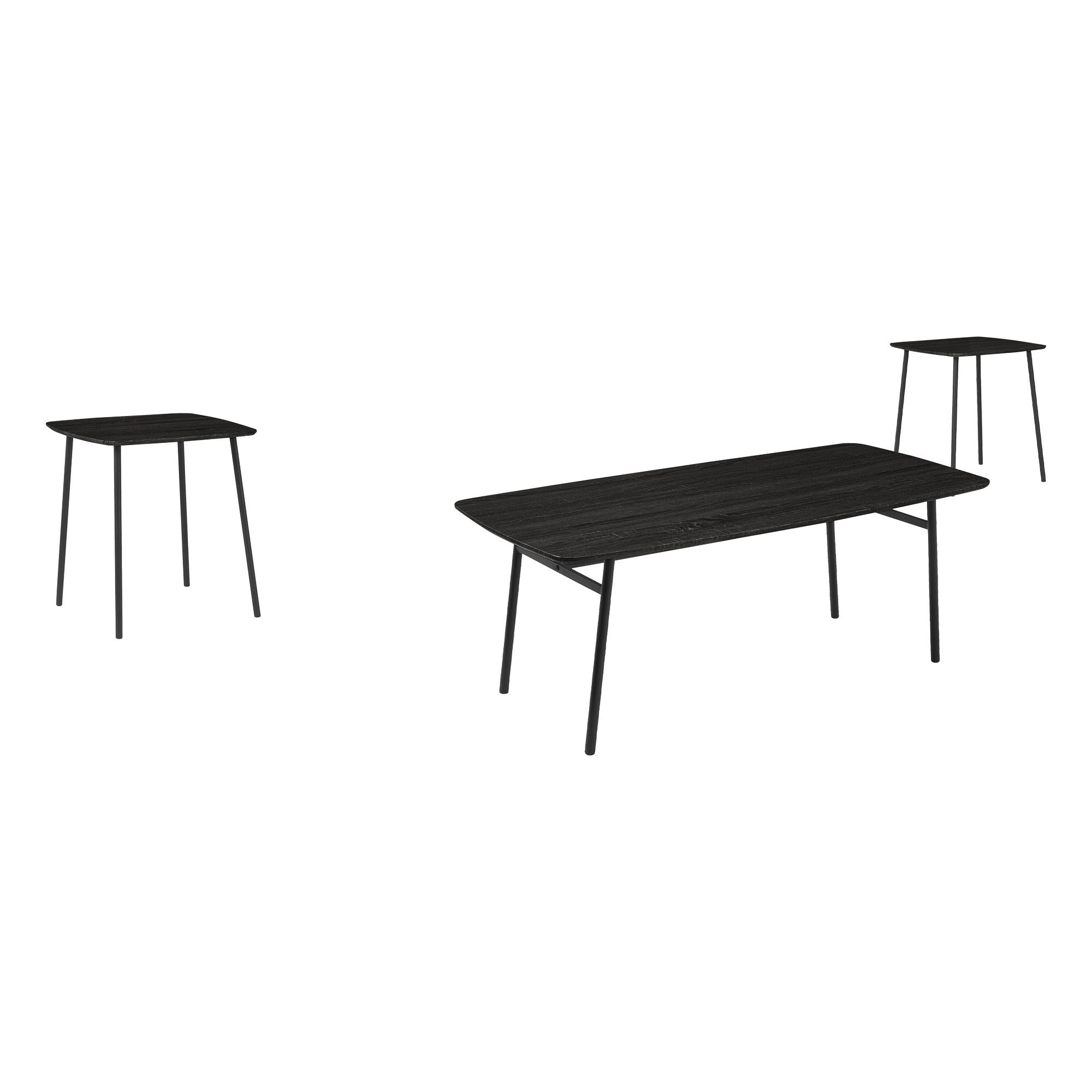 I 7807P - Ens De Tables, Ensemble De 3 Pièces, Café, Bout, Salon, Laminé Chêne Noir, Métal Noir, Contemporain, Moderne - Simple Boutique
