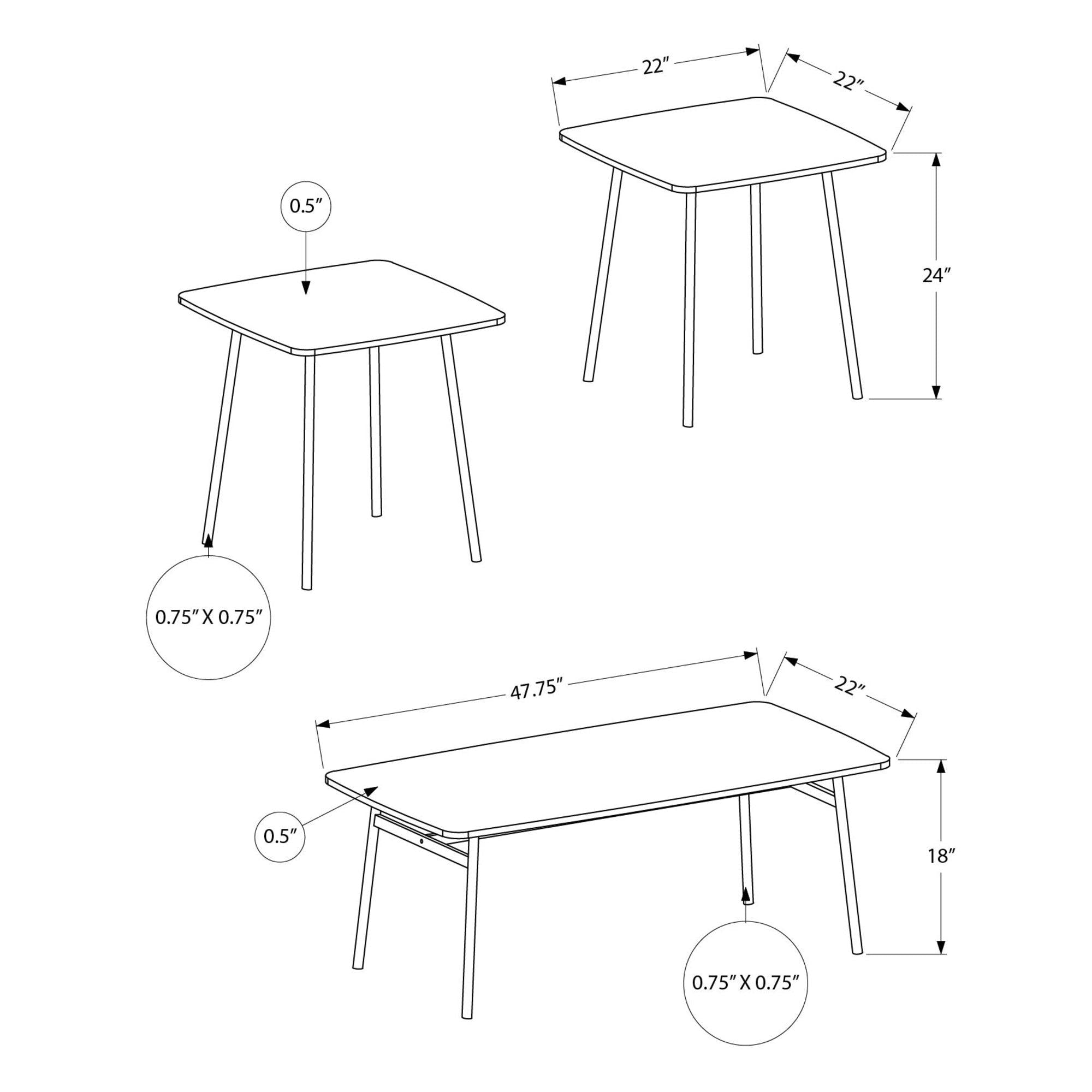 I 7807P - Ens De Tables, Ensemble De 3 Pièces, Café, Bout, Salon, Laminé Chêne Noir, Métal Noir, Contemporain, Moderne - Simple Boutique