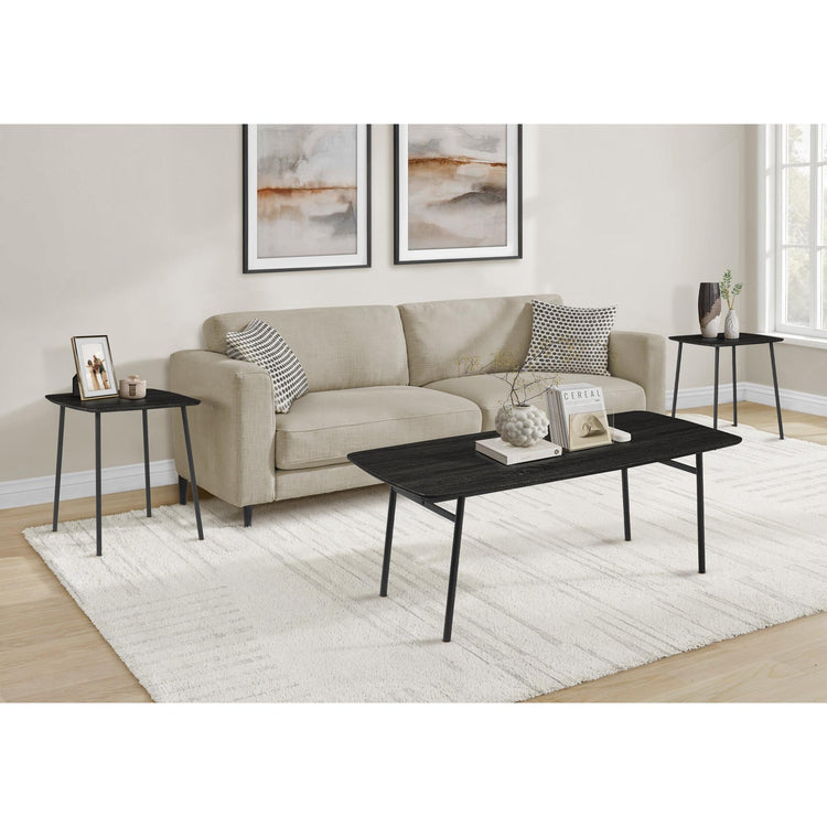 I 7807P - Ens De Tables, Ensemble De 3 Pièces, Café, Bout, Salon, Laminé Chêne Noir, Métal Noir, Contemporain, Moderne - Simple Boutique