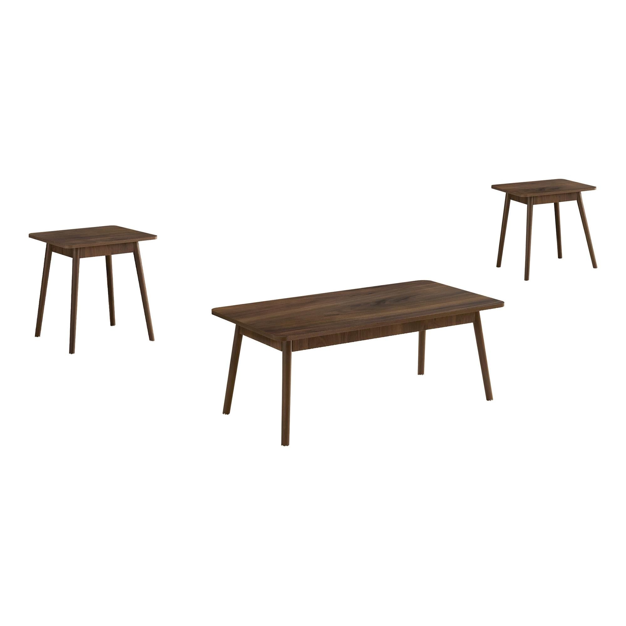 I 7850P - Ens De Tables, Ensemble De 3 Pièces, Café, Bout, Coté, Accent, Salon, Stratifié Noyer, Mid Century, Moderne - Simple Boutique