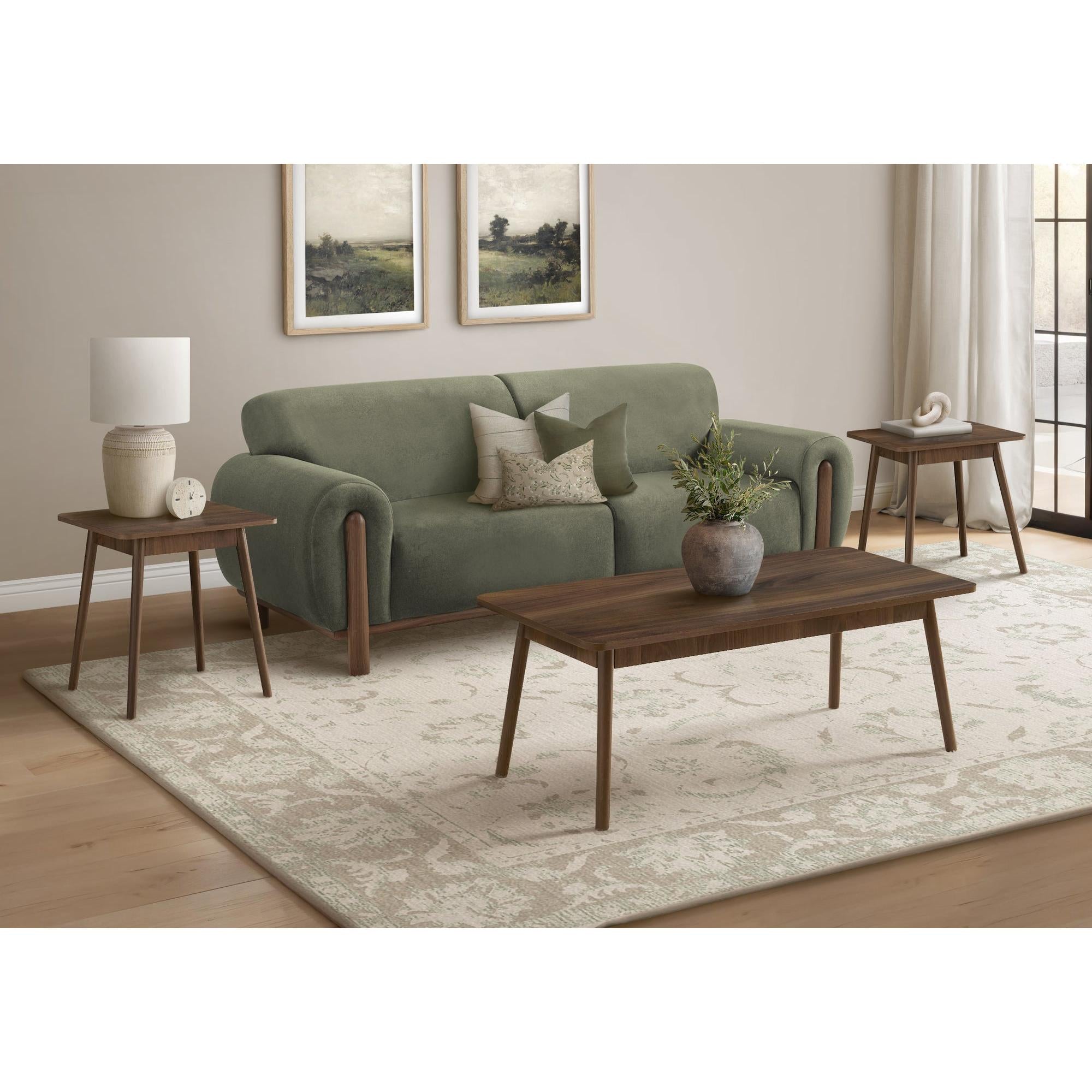 I 7850P - Ens De Tables, Ensemble De 3 Pièces, Café, Bout, Coté, Accent, Salon, Stratifié Noyer, Mid Century, Moderne - Simple Boutique