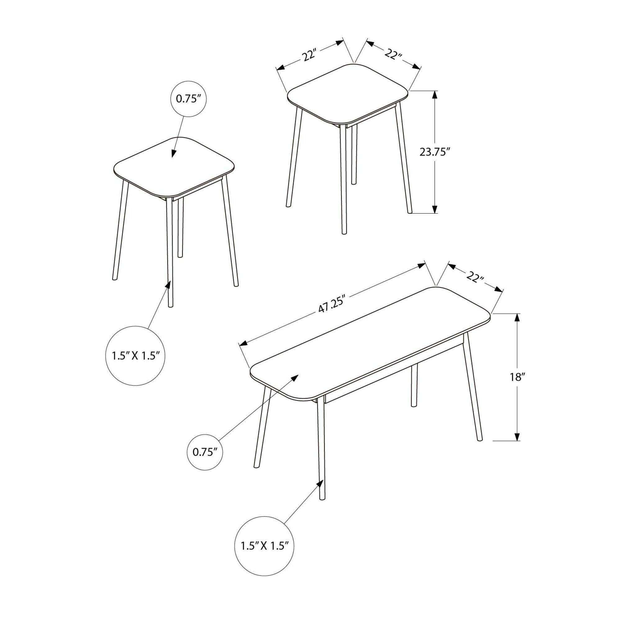 I 7851P - Ens De Tables, Ensemble De 3 Pièces, Café, Bout, Coté, Accent, Salon, Stratifié Gris, Mid Century, Moderne - Simple Boutique