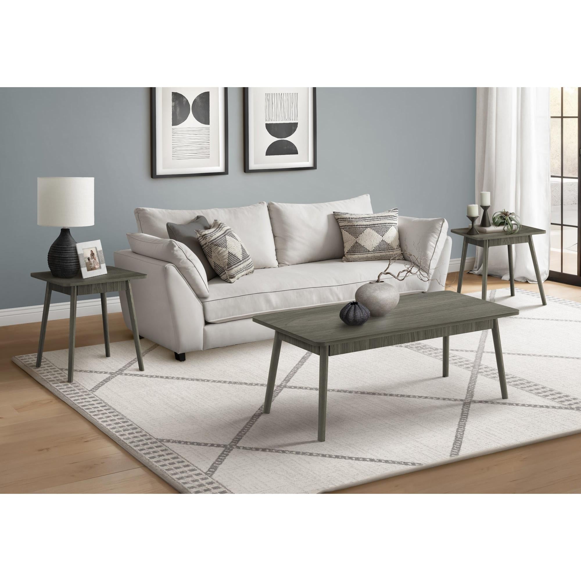 I 7851P - Ens De Tables, Ensemble De 3 Pièces, Café, Bout, Coté, Accent, Salon, Stratifié Gris, Mid Century, Moderne - Simple Boutique