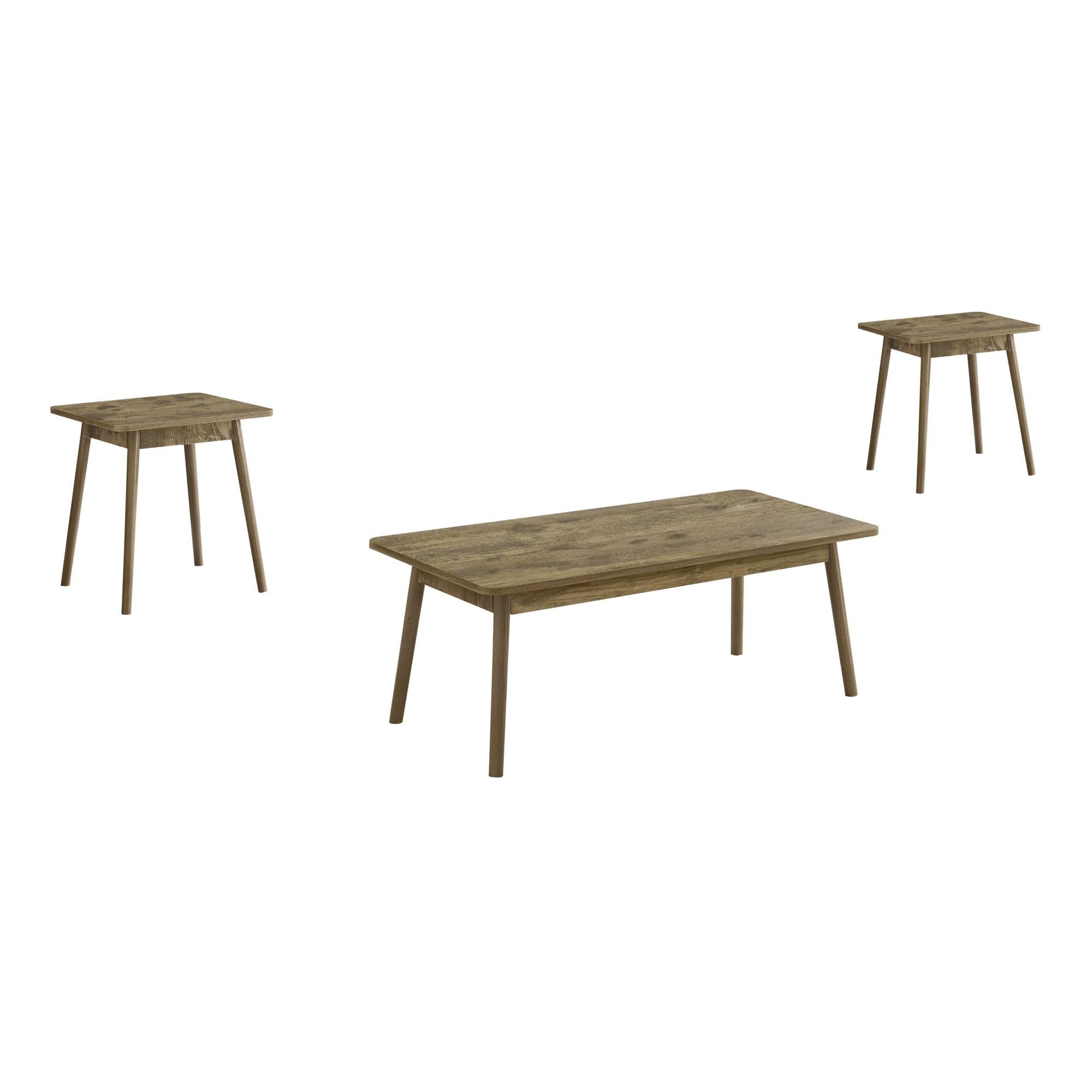 I 7852P - Ens De Tables, Ensemble De 3 Pièces, Café, Bout, Coté, Accent, Salon, Stratifié Brun Clair, Mid Century, Moderne - Simple Boutique