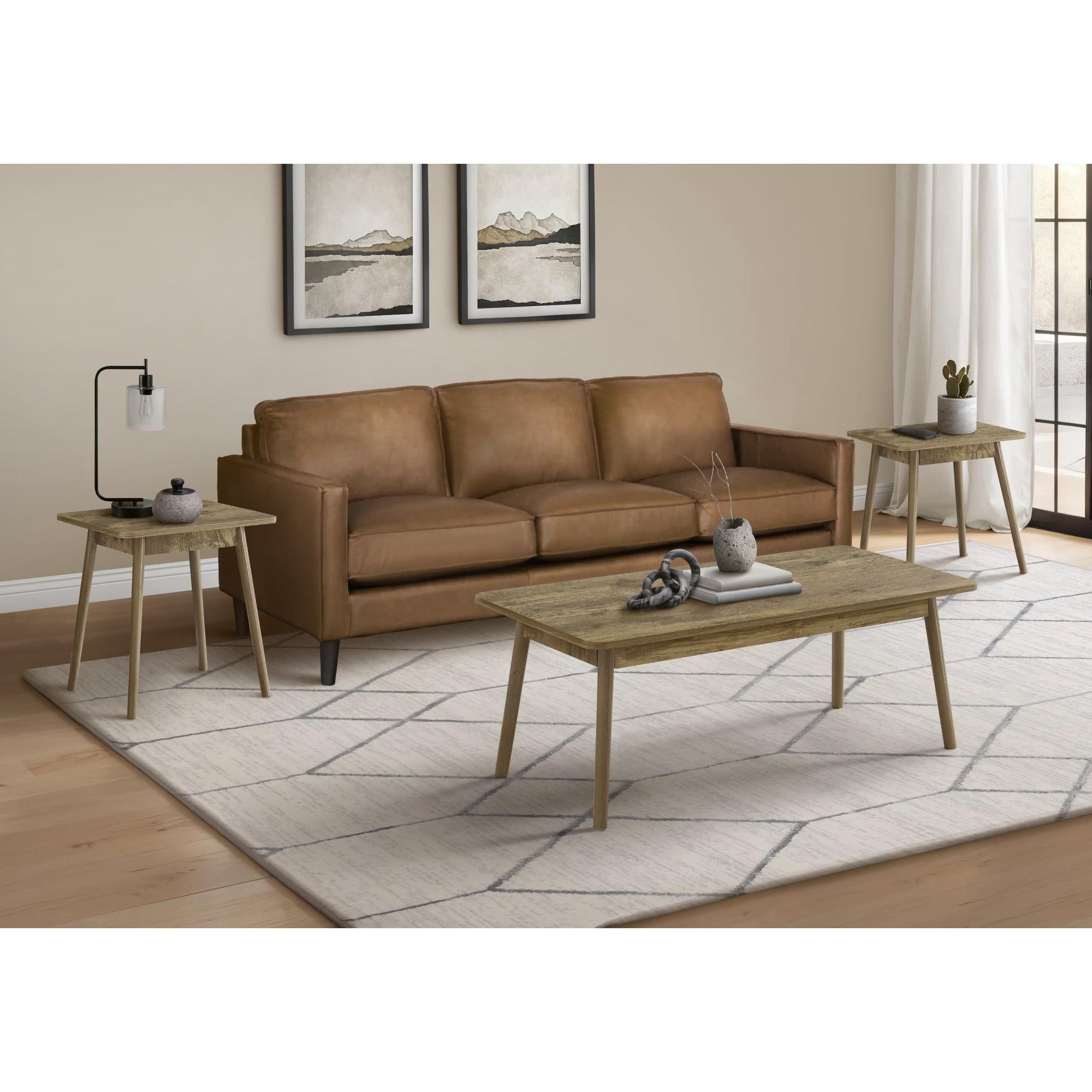I 7852P - Ens De Tables, Ensemble De 3 Pièces, Café, Bout, Coté, Accent, Salon, Stratifié Brun Clair, Mid Century, Moderne - Simple Boutique