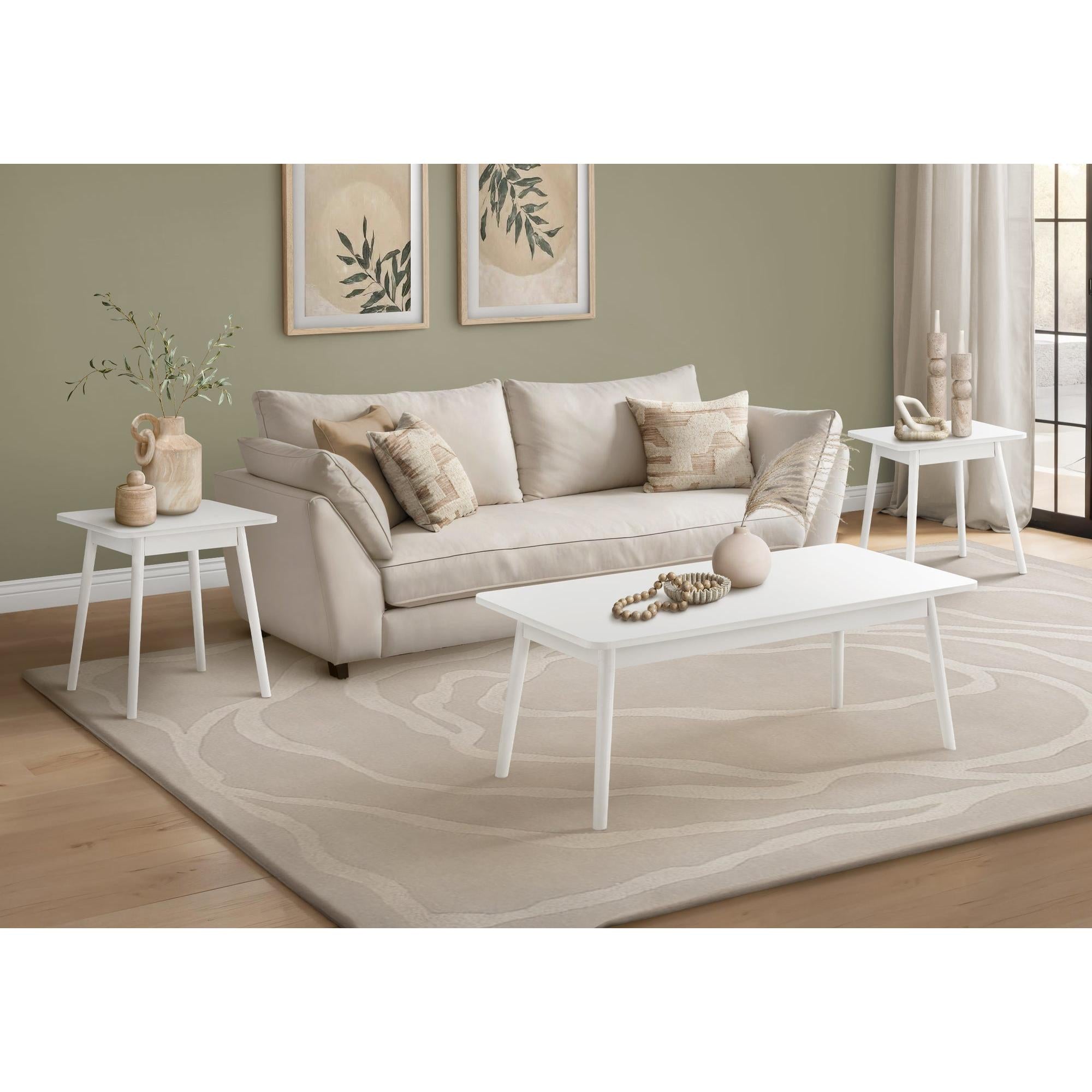 I 7853P - Ens De Tables, Ensemble De 3 Pièces, Café, Bout, Coté, Accent, Salon, Stratifié Blanc, Mid Century, Moderne - Simple Boutique