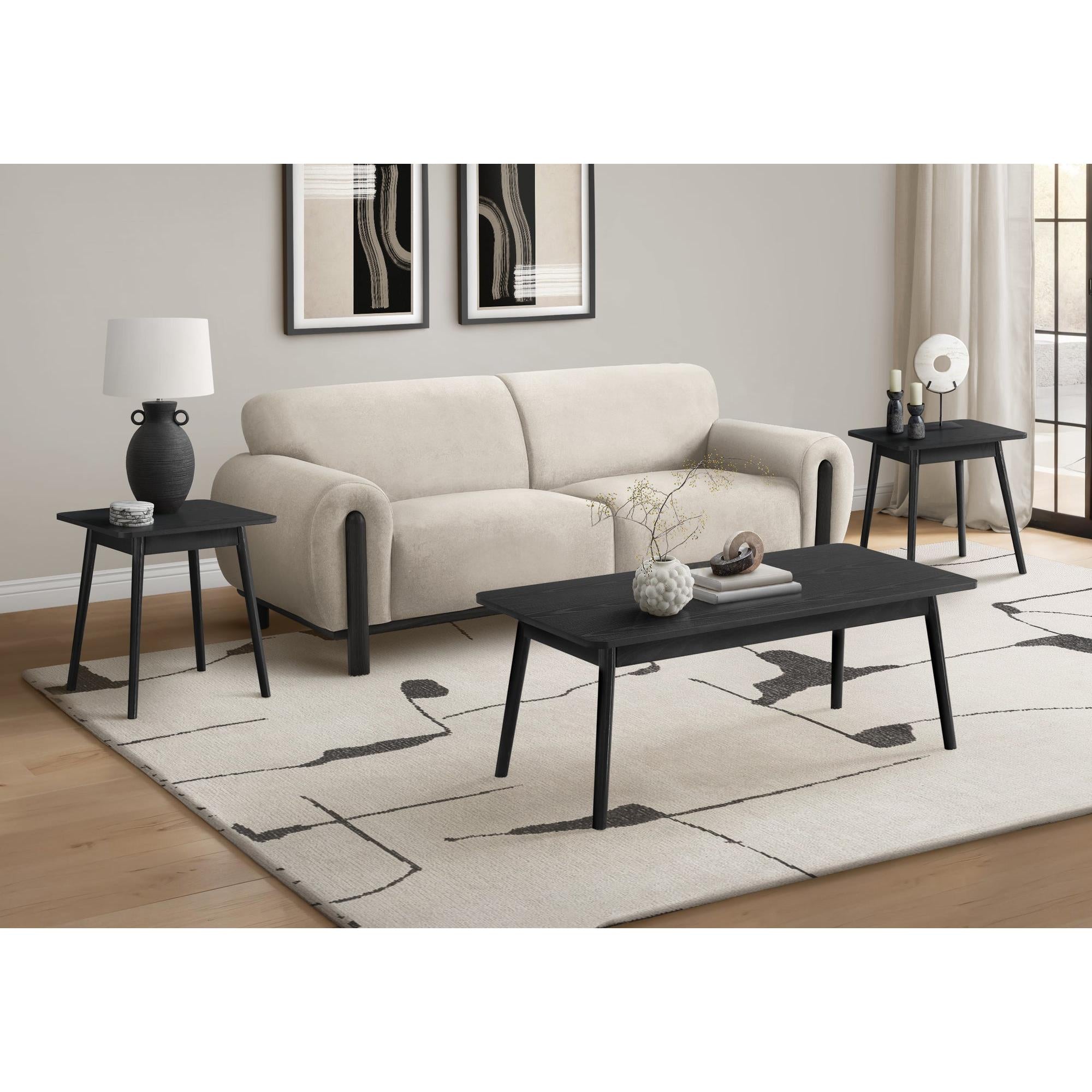 I 7854P - Ens De Tables, Ensemble De 3 Pièces, Café, Bout, Coté, Accent, Salon, Stratifié Noir, Mid Century, Moderne - Simple Boutique