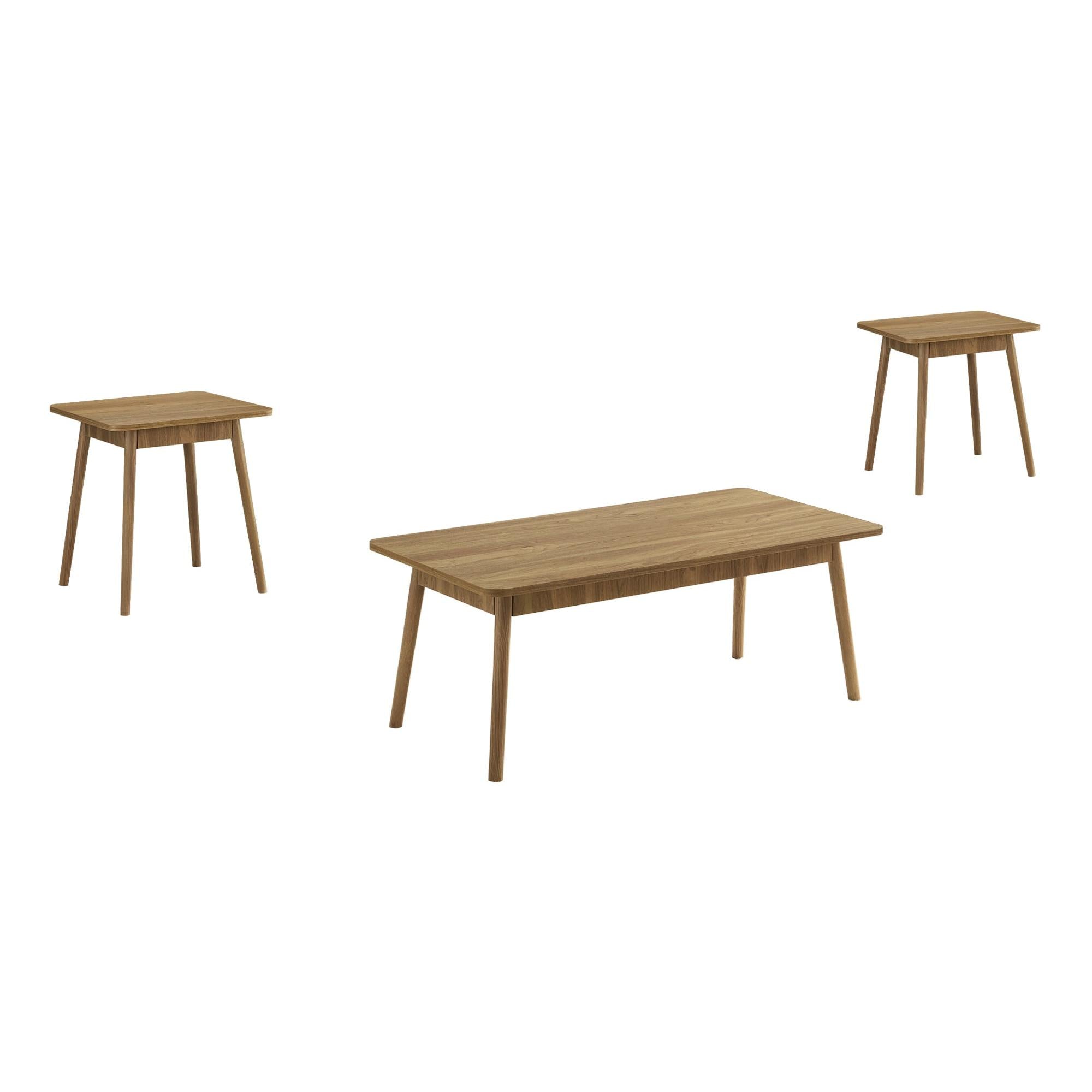 I 7855P - Ens De Tables, Ensemble De 3 Pièces, Café, Bout, Coté, Accent, Salon, Noyer Clair, Mid Century, Moderne - Simple Boutique
