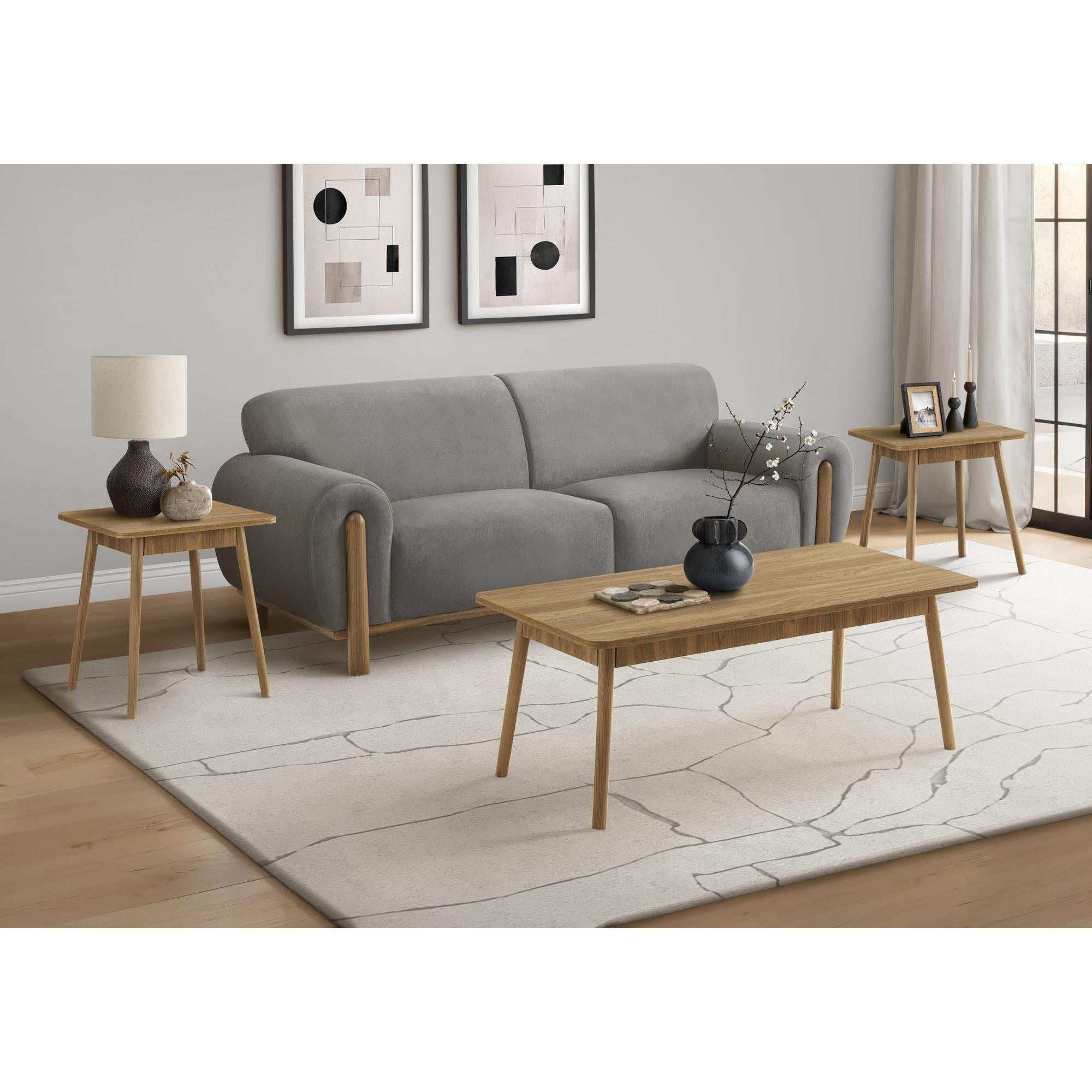 I 7855P - Ens De Tables, Ensemble De 3 Pièces, Café, Bout, Coté, Accent, Salon, Noyer Clair, Mid Century, Moderne - Simple Boutique