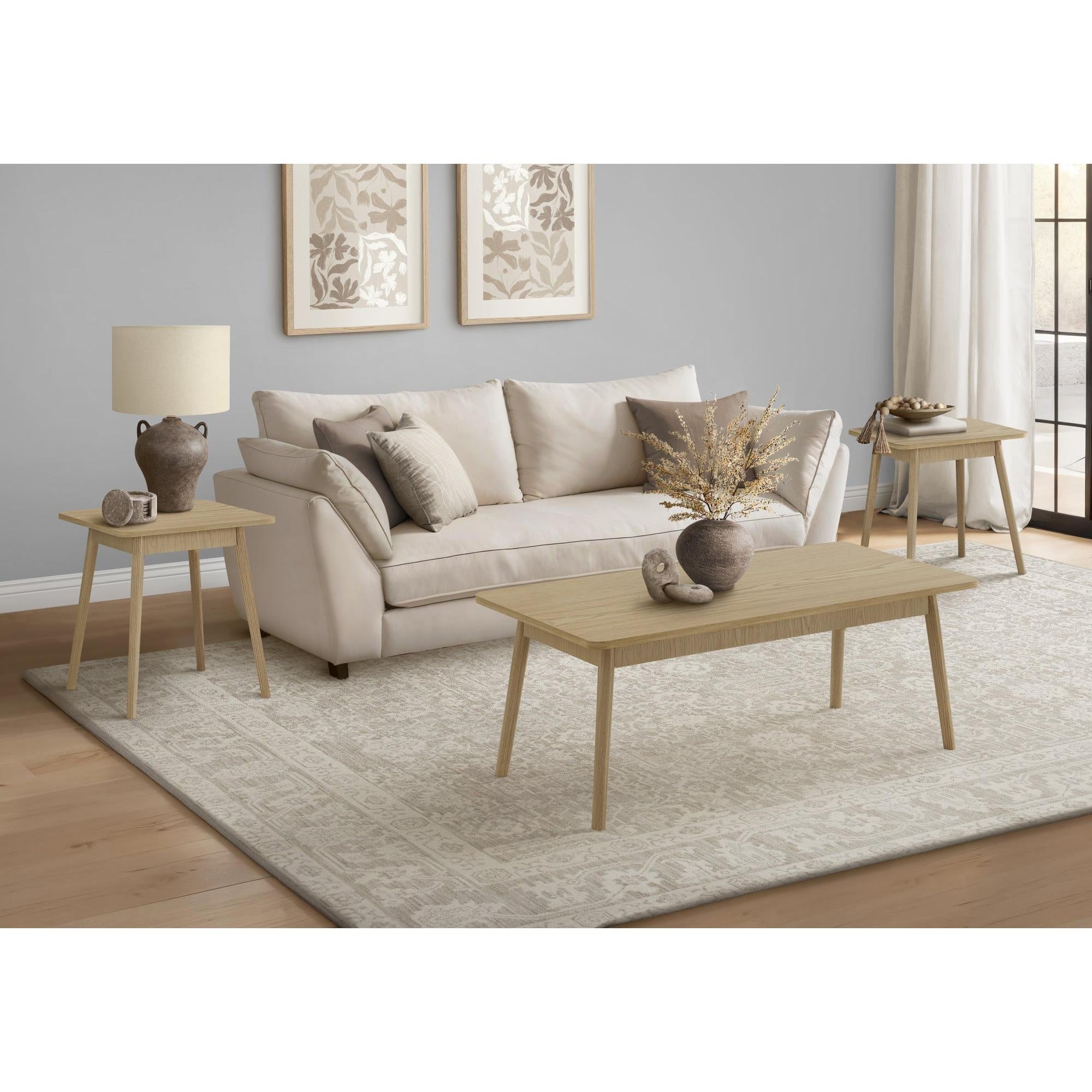 I 7857P - Ens De Tables, Ensemble De 3 Pièces, Café, Bout, Coté, Accent, Salon, Stratifié Naturel, Mid Century, Moderne - Simple Boutique