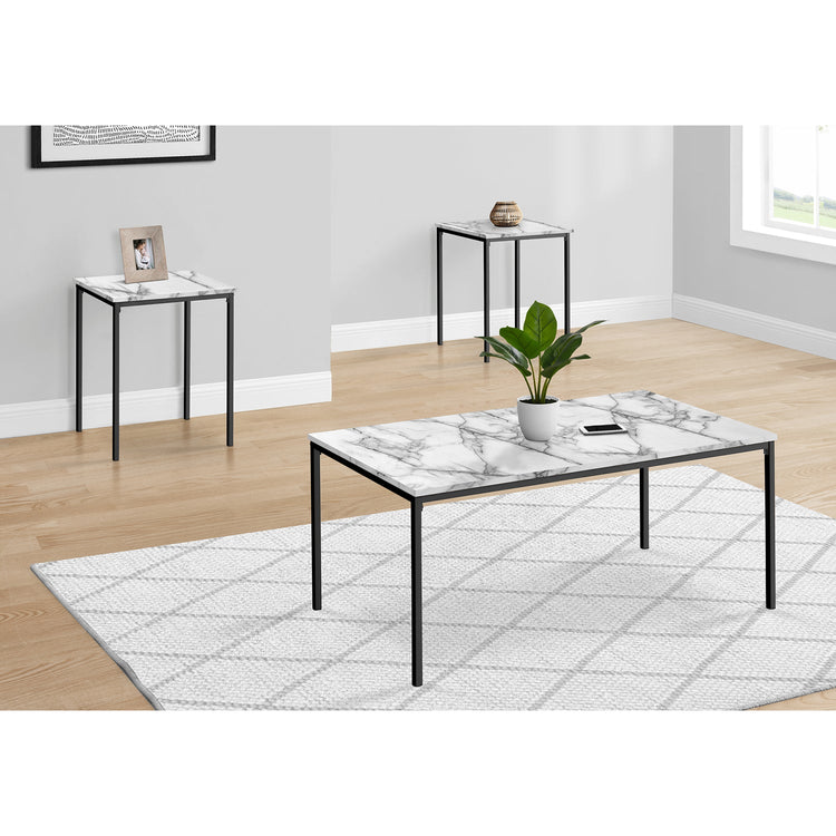 I 7892P - Ens De Tables, Ensemble 3pcs, Café, Bout, Métal Noir, Stratifié Aspect Marbre Blanc, Contemporain, Moderne - Simple Boutique
