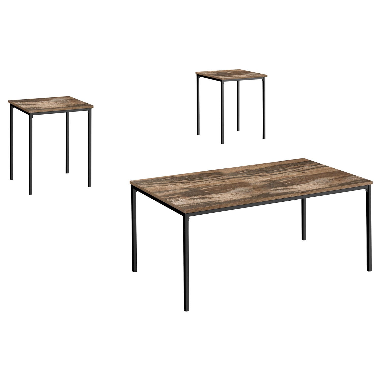 I 7893P - Ens De Tables, Ensemble 3pcs, Café, Bout, Métal Noir, Laminé Recyclé Brun, Contemporain, Moderne - Simple Boutique