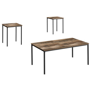 I 7893P - Ens De Tables, Ensemble 3pcs, Café, Bout, Métal Noir, Laminé Recyclé Brun, Contemporain, Moderne - Simple Boutique