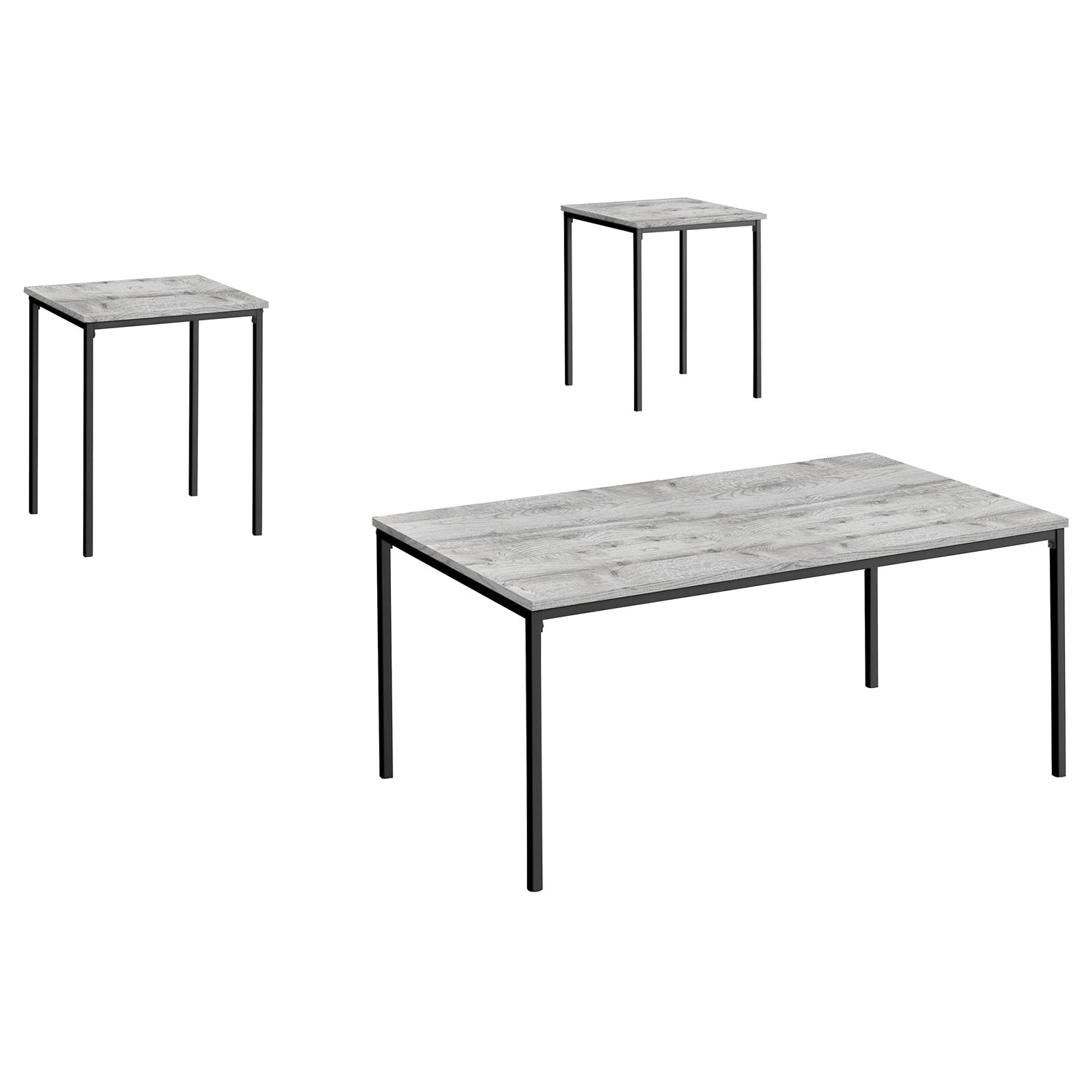 I 7896P - Ens De Tables, Ensemble 3pcs, Café, Bout, Métal Noir, Stratifié Gris, Contemporain, Moderne - Simple Boutique