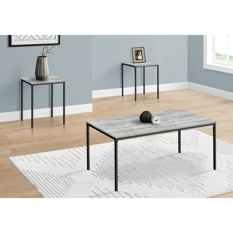 I 7896P - Ens De Tables, Ensemble 3pcs, Café, Bout, Métal Noir, Stratifié Gris, Contemporain, Moderne - Simple Boutique