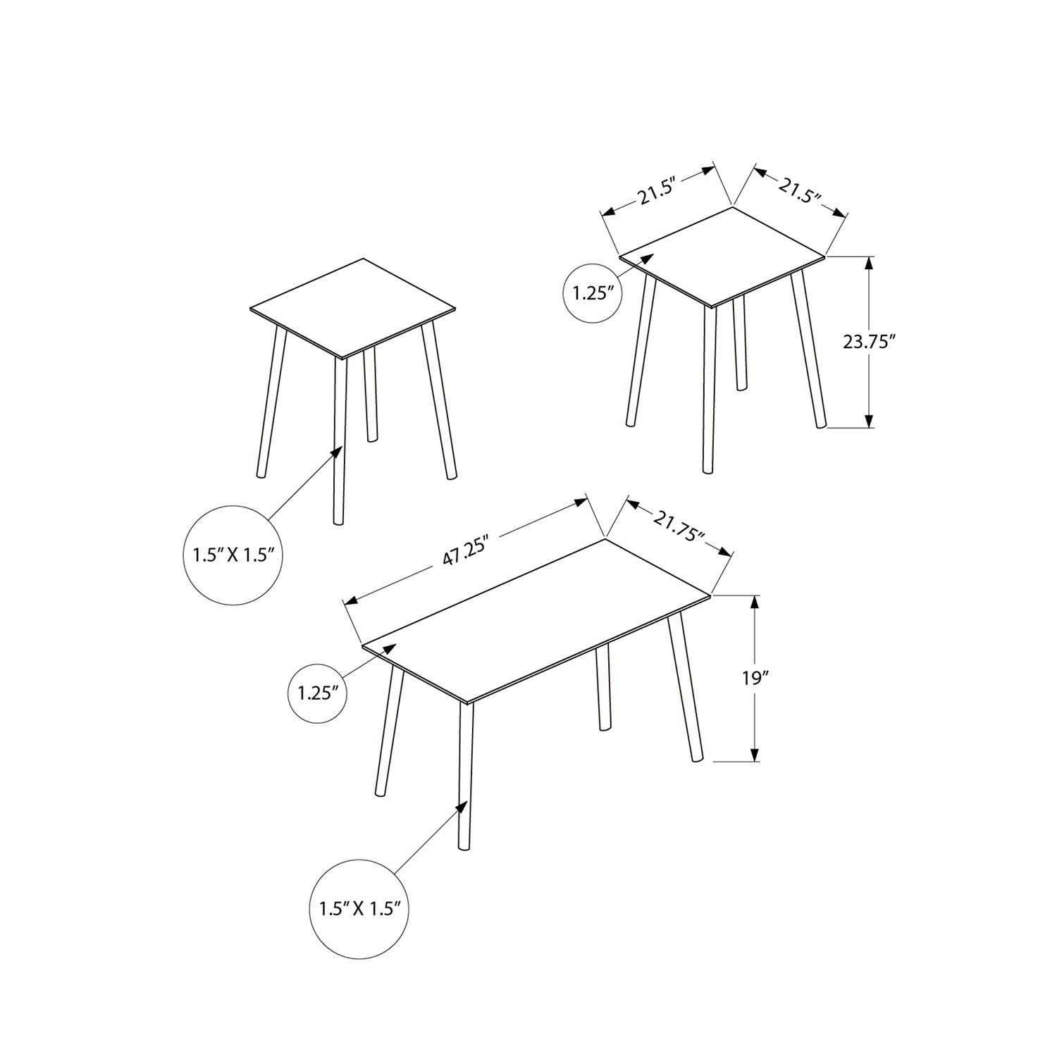 I 7898P - Ens De Tables, Ensemble De 3 Pièces, Accent, Café, Bout, Salon, Stratifié Noyer, Contemporain, Moderne - Simple Boutique