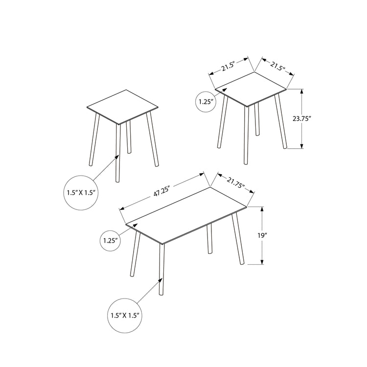 I 7898P - Ens De Tables, Ensemble De 3 Pièces, Accent, Café, Bout, Salon, Stratifié Noyer, Contemporain, Moderne - Simple Boutique