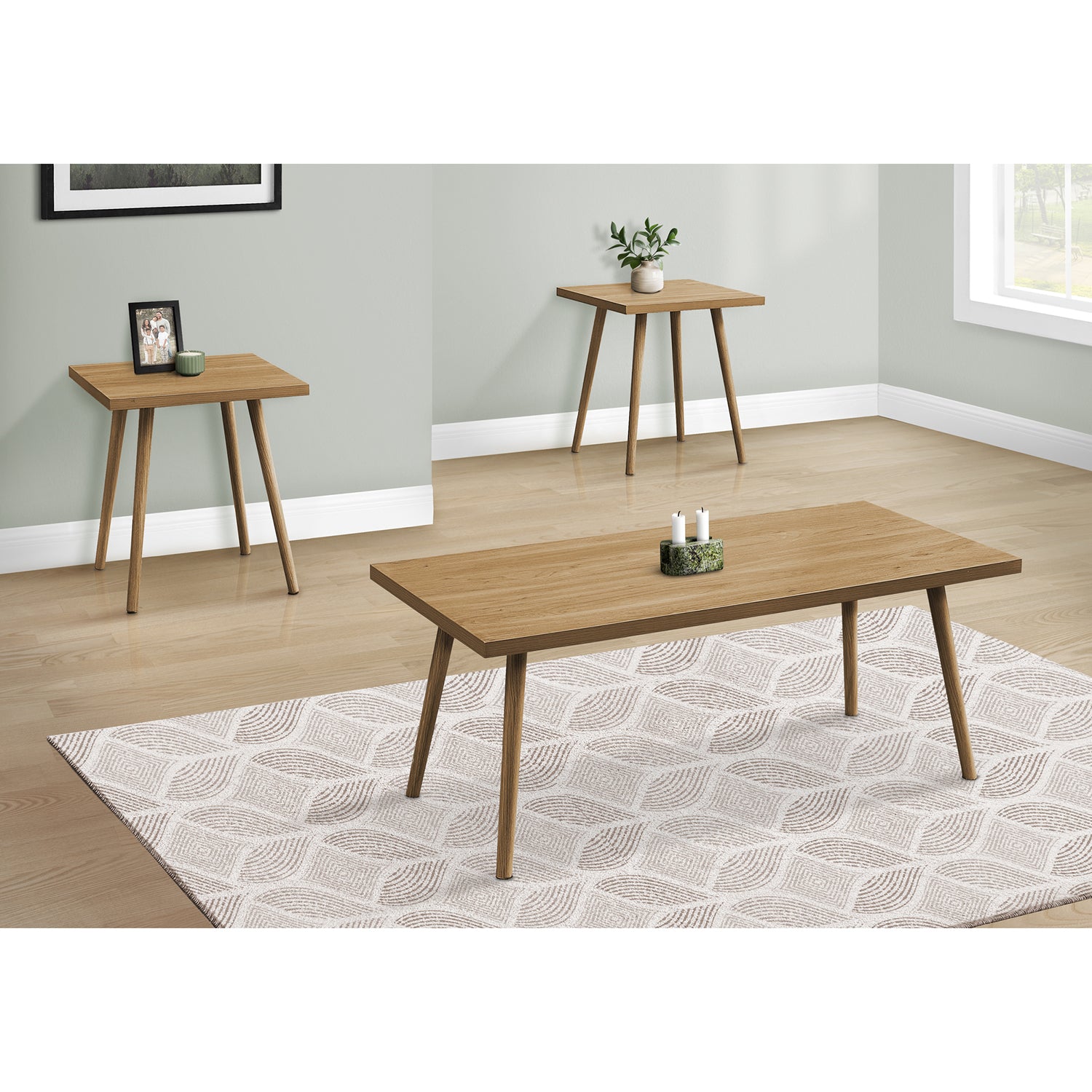I 7898P - Ens De Tables, Ensemble De 3 Pièces, Accent, Café, Bout, Salon, Stratifié Noyer, Contemporain, Moderne - Simple Boutique