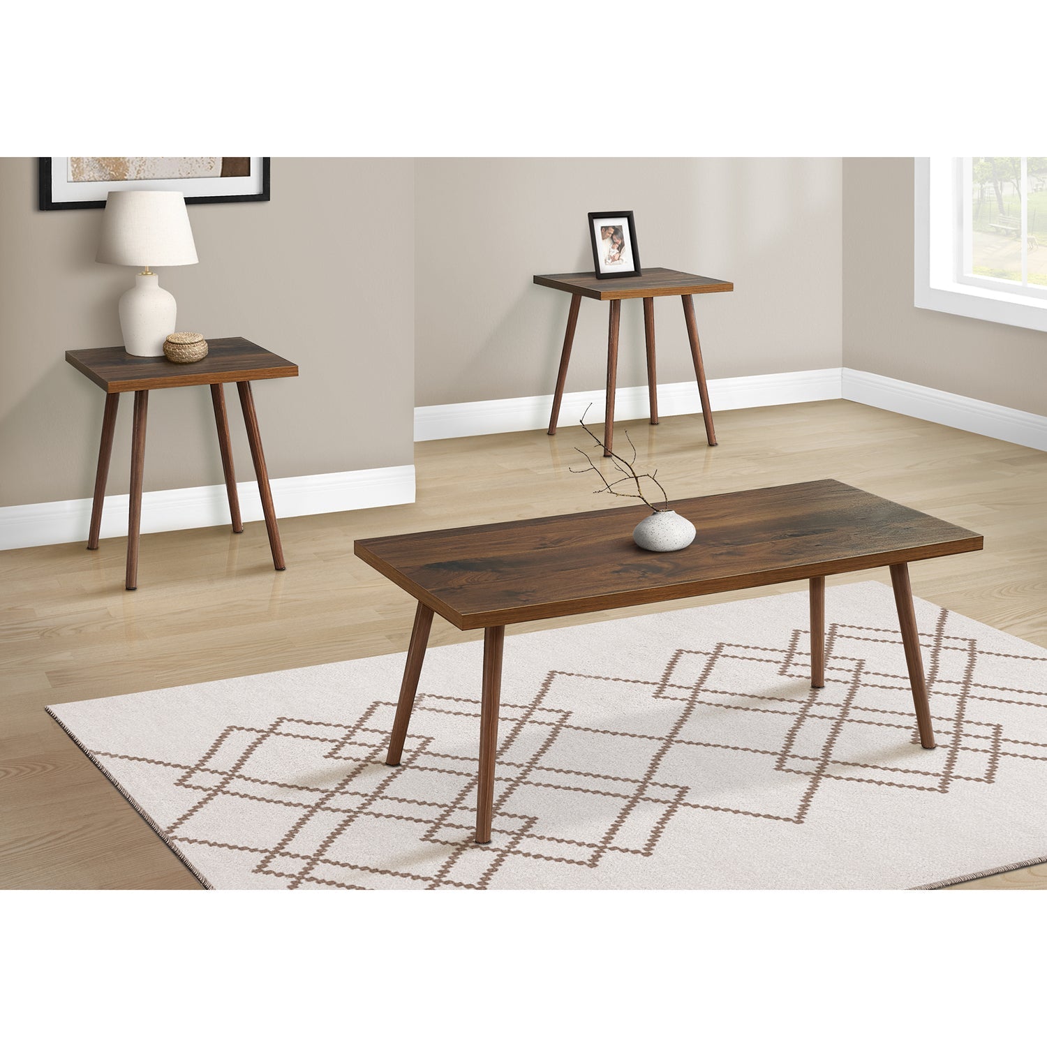 I 7899P - Ens De Tables, Ensemble De 3 Pièces, Accent, Café, Bout, Salon, Noyer Foncé, Contemporain, Moderne - Simple Boutique