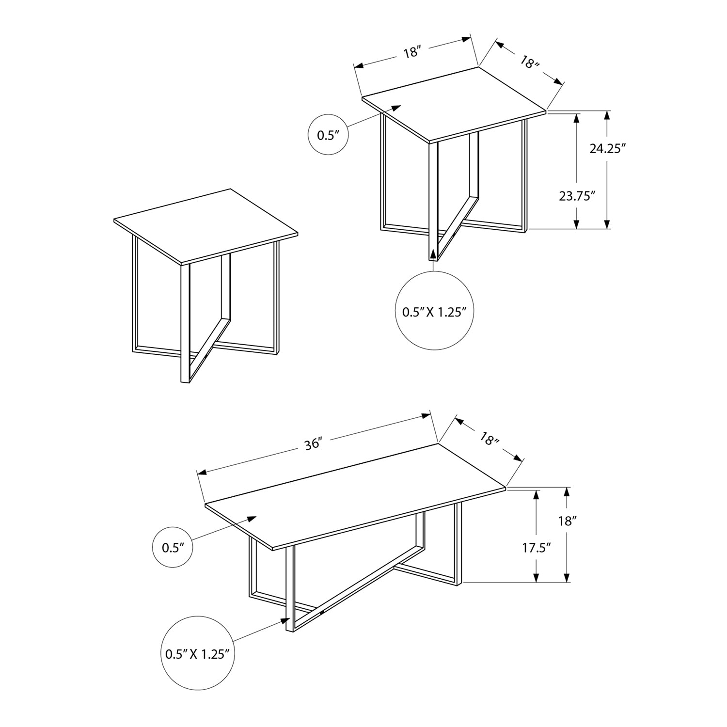 I 7974P - Ens De Tables, Ensemble De 3 Pièces, Café, Bout, Salon, Revêtement Stratifié En Pierre Crème, Métal Noir, Contemporain, Moderne - Simple Boutique