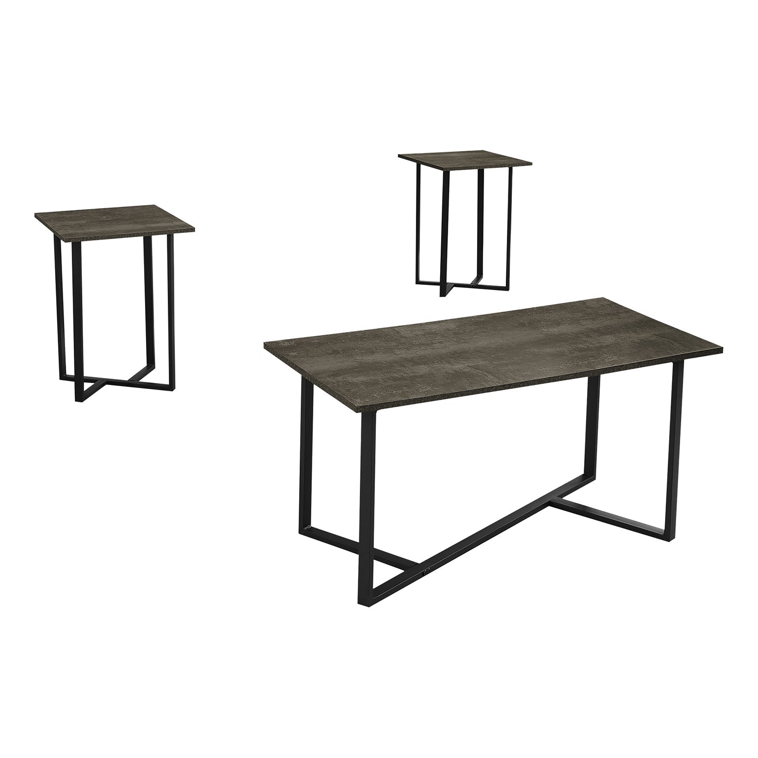 I 7975P - Ens De Tables, Ensemble De 3 Pièces, Café, Bout, Salon, Stratifié En Bronze Foncé, Métal Noir, Contemporain, Moderne - Simple Boutique