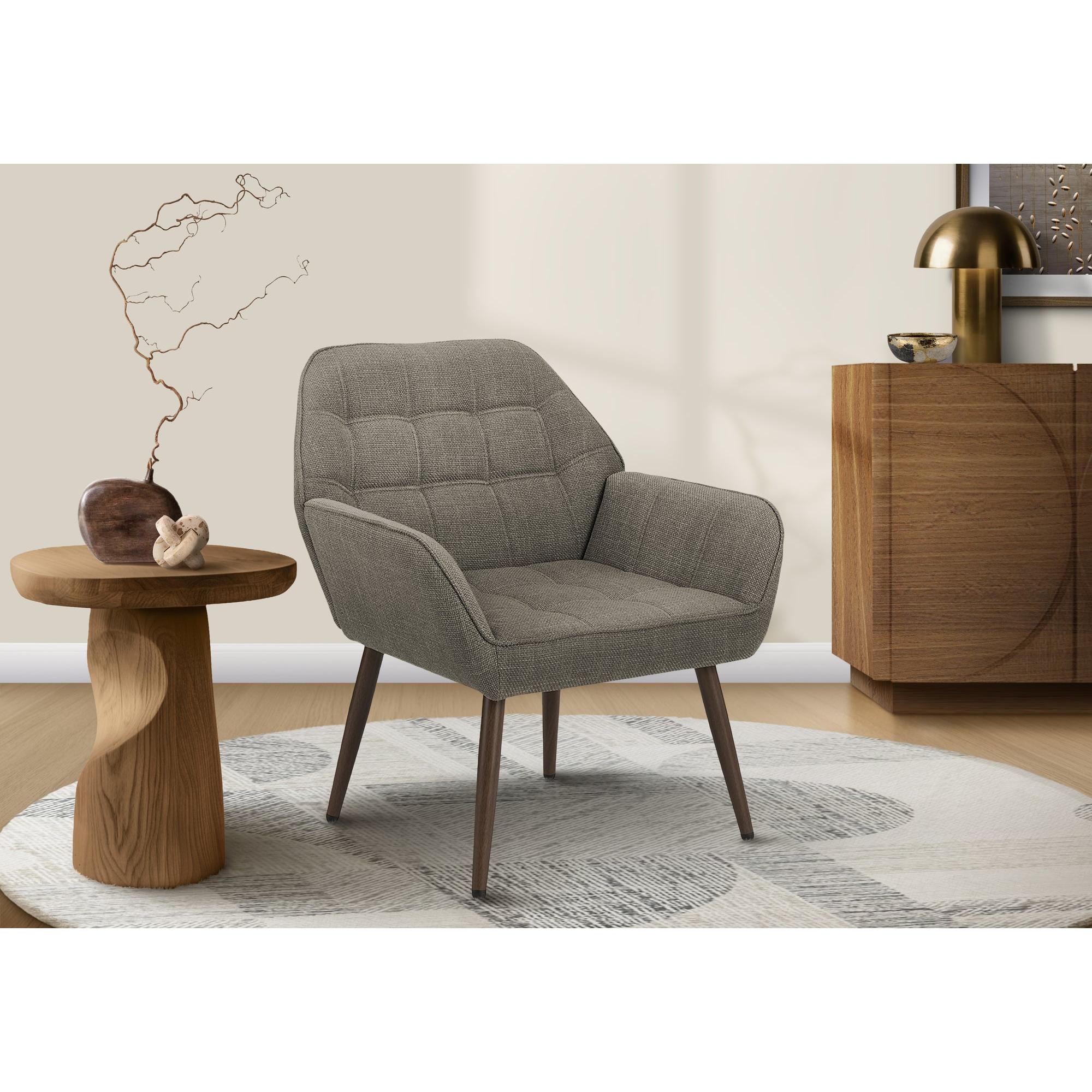 I 8000 - Chaise D'appoint, 33''H, Rembourré, Salon, Tissu Marron Clair, Pieds En Métal Noyer, Contemporain, Moderne - Simple Boutique