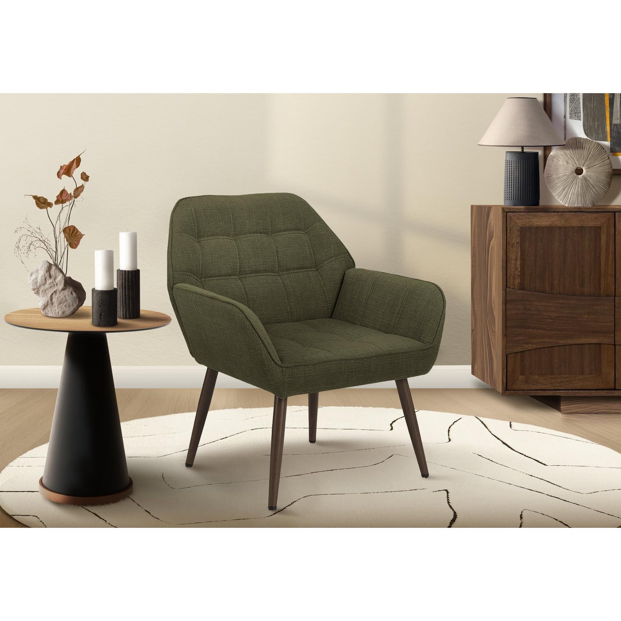 I 8001 - Chaise D'appoint, 33''H, Rembourré, Salon, Tissu Vert Foncé, Pieds En Métal Noyer, Contemporain, Moderne - Simple Boutique