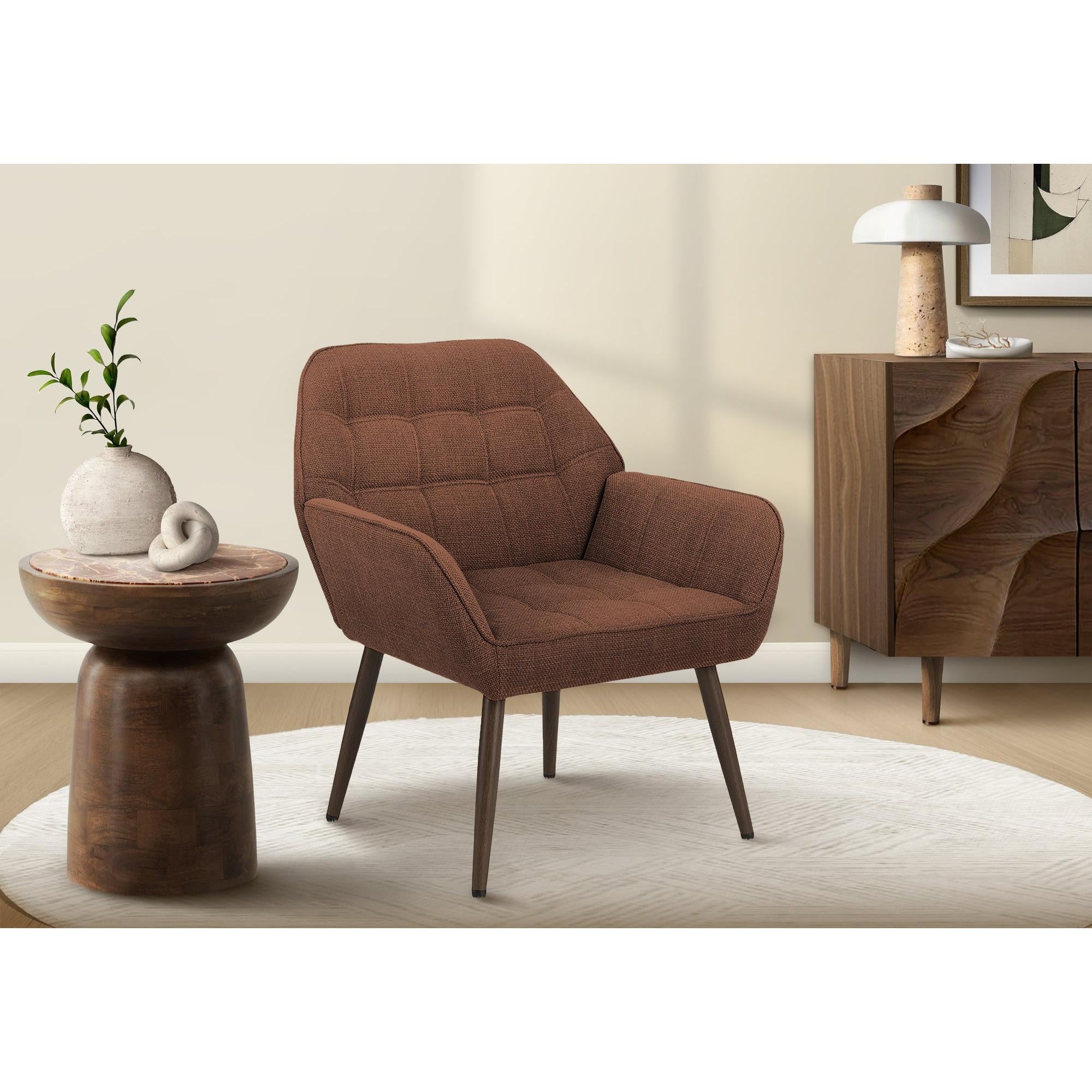 I 8002 - Chaise D'appoint, 33''H, Rembourré, Salon, Tissu Rouille, Pieds En Métal Noyer, Contemporain, Moderne - Simple Boutique