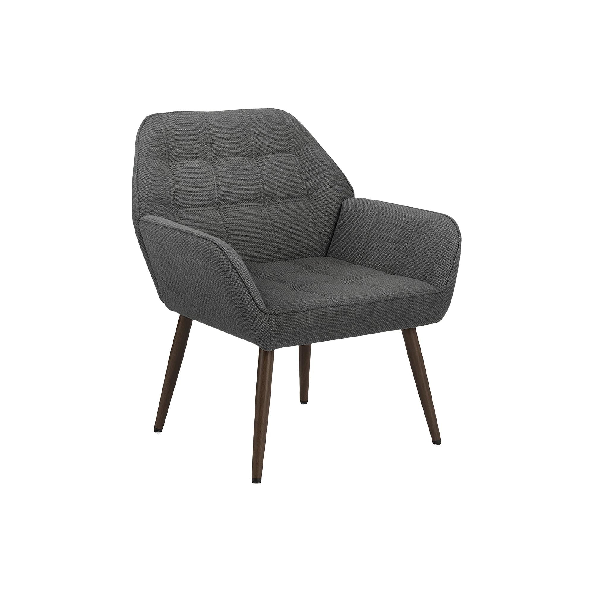 I 8005 - Chaise D'appoint, 33''H, Rembourré, Salon, Tissu Gris Clair, Pieds En Métal Noyer, Contemporain, Moderne - Simple Boutique