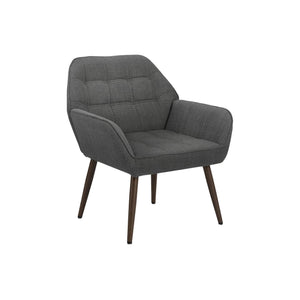 I 8005 - Chaise D'appoint, 33''H, Rembourré, Salon, Tissu Gris Clair, Pieds En Métal Noyer, Contemporain, Moderne - Simple Boutique