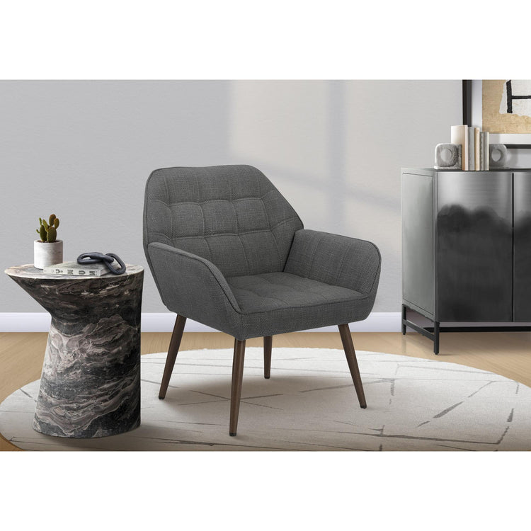I 8005 - Chaise D'appoint, 33''H, Rembourré, Salon, Tissu Gris Clair, Pieds En Métal Noyer, Contemporain, Moderne - Simple Boutique