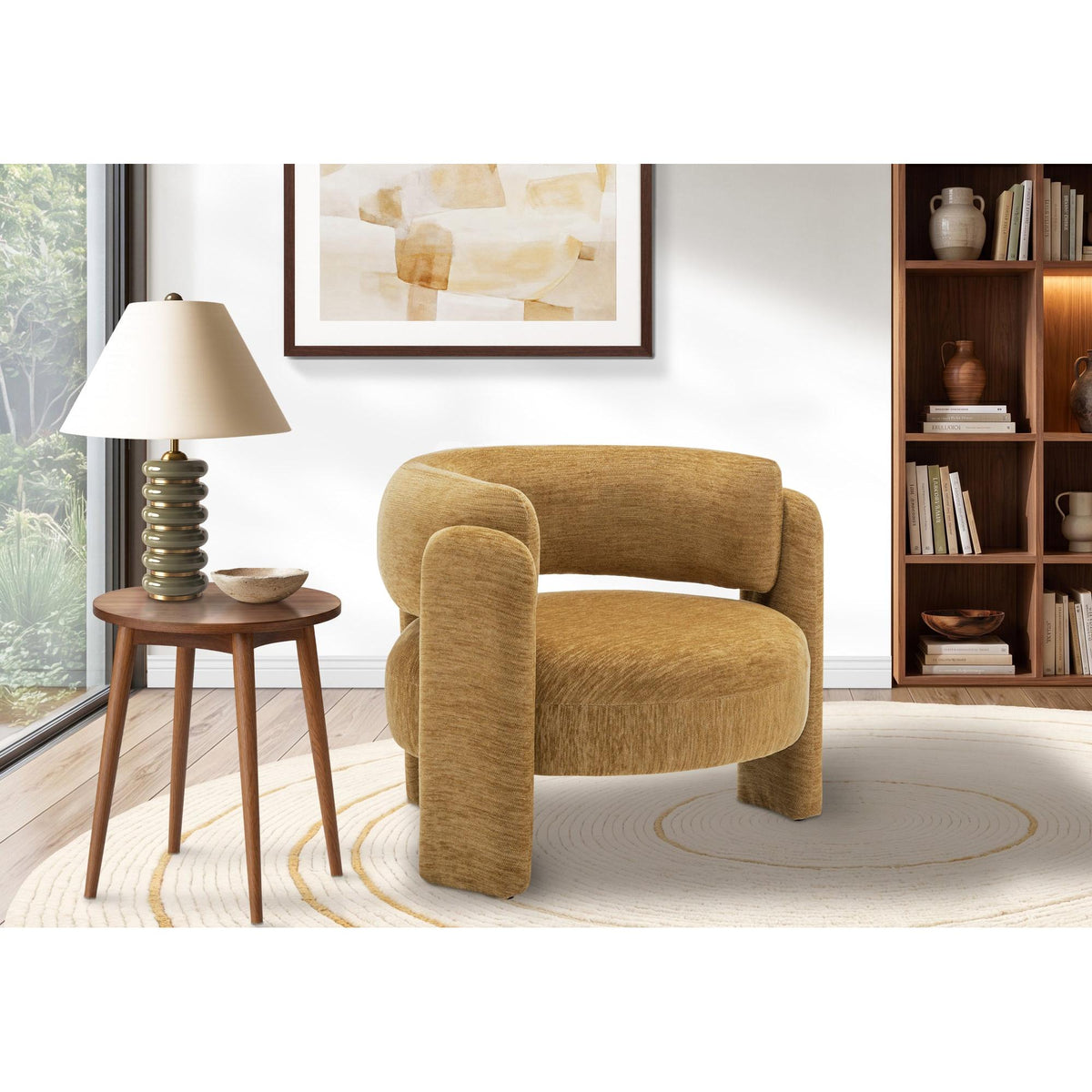 I 8015 - Chaise D'appoint, 29''H, Rembourré, Tissu Doré, Contemporain, Moderne - Simple Boutique