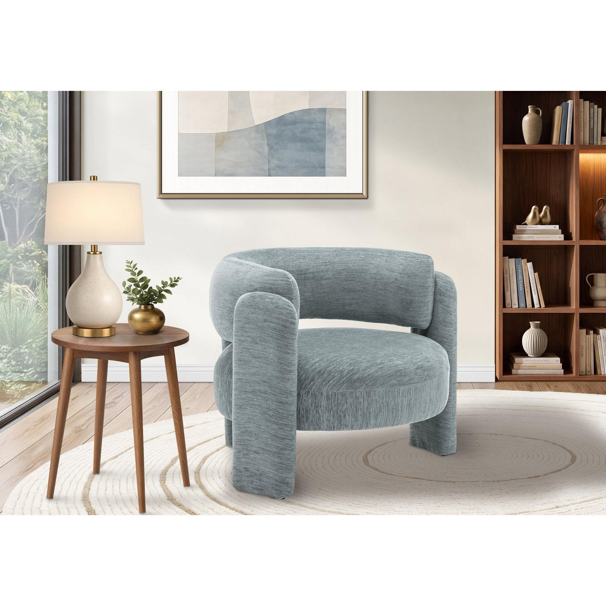 I 8017 - Chaise D'appoint, 29''H, Rembourré, Tissu Bleu Clair, Contemporain, Moderne - Simple Boutique