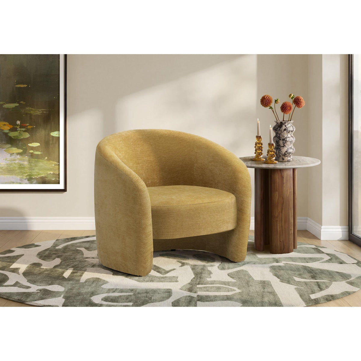 I 8022 - Chaise D'appoint, 29''H, Rembourré, Tissu Doré, Contemporain, Moderne - Simple Boutique