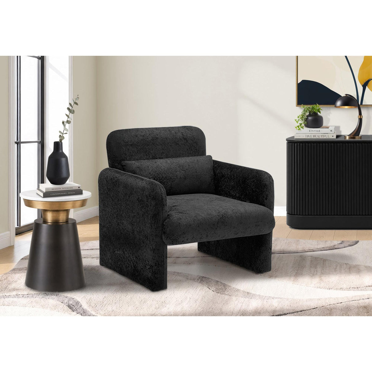 I 8028 - Chaise D'appoint, 31''H, Rembourré, Tissu Noir, Contemporain, Moderne - Simple Boutique