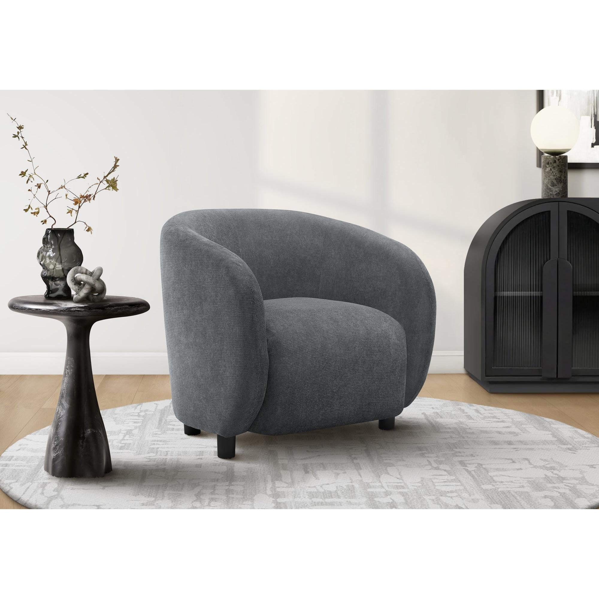 I 8063 - Chaise D'appoint, 29''H, Rembourré, Salon, Chambre À Coucher, Tissu Gris Foncé, Patte Noir, Contemporain, Moderne - Simple Boutique