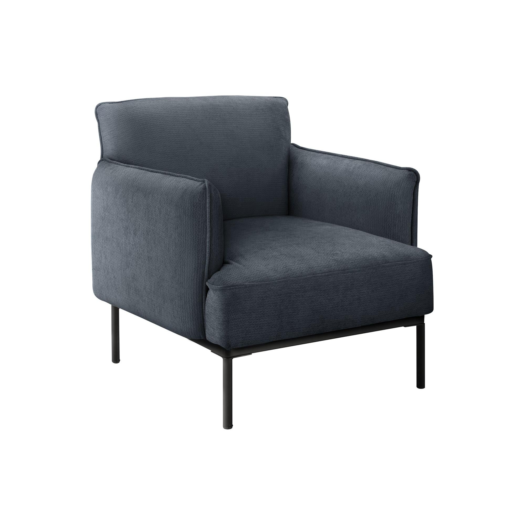 I 8082 - Chaise D'appoint, 33''H, Rembourré, Salon, Chambre À Coucher, Tissu Bleu, Pieds En Métal Noir, Contemporain, Moderne - Simple Boutique