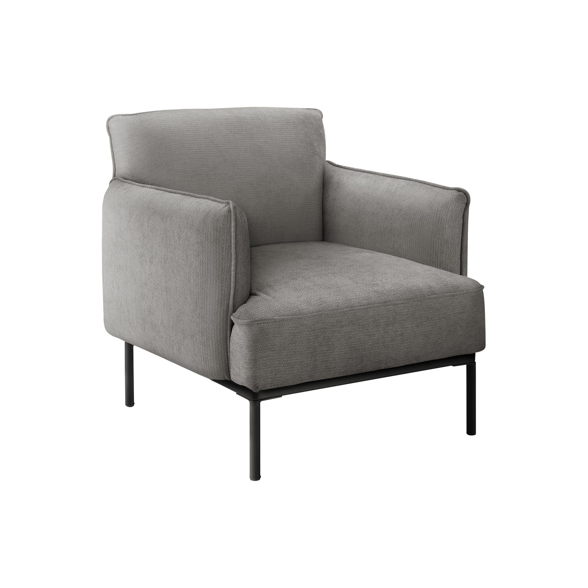 I 8083 - Chaise D'appoint, 33''H, Rembourré, Salon, Chambre À Coucher, Tissu Gris Clair, Pieds En Métal Noir, Contemporain, Moderne - Simple Boutique