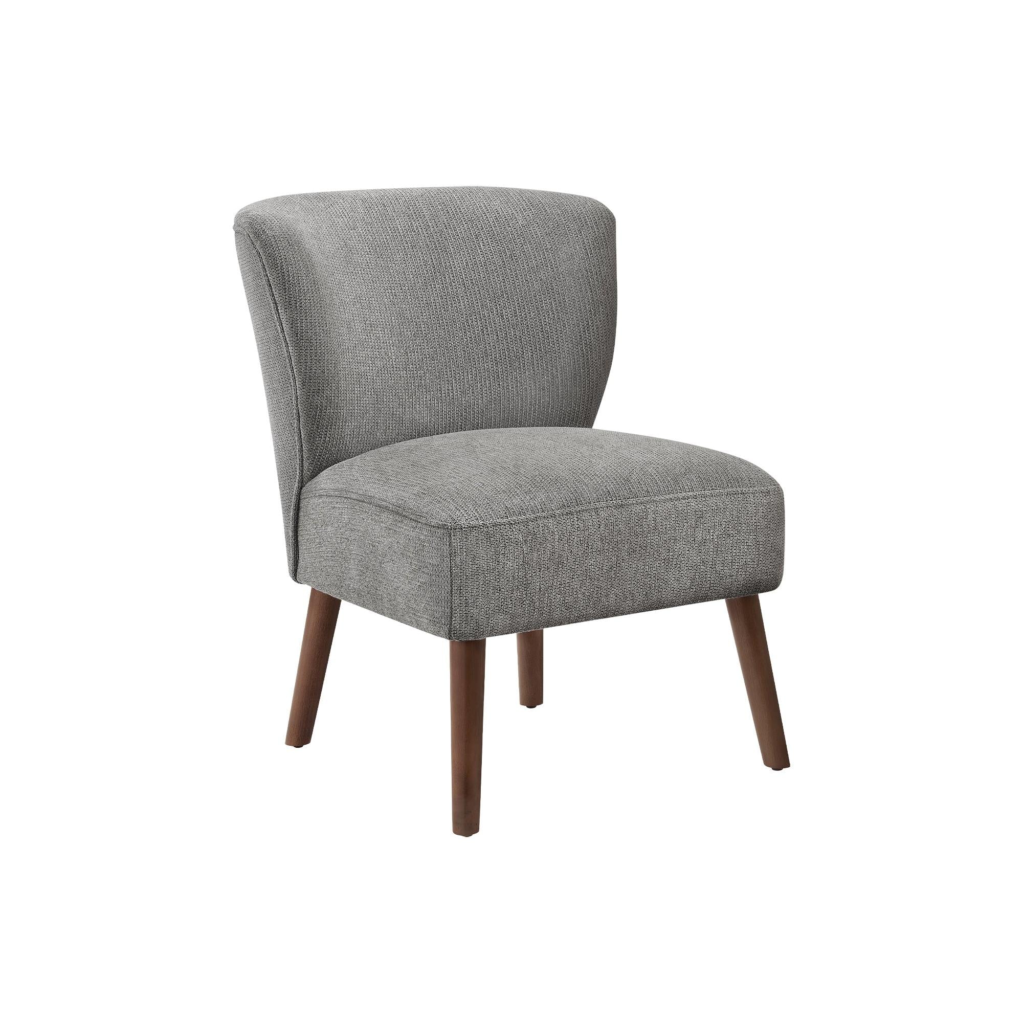 I 8085 - Chaise D'appoint, 33''H, Rembourré, Salon, Chambre À Coucher, Tissu Gris Clair, Pieds En Bois Massif De Noyer, Mid Century, Moderne - Simple Boutique