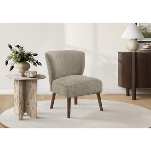 I 8086 - Chaise D'appoint, 33''H, Rembourré, Salon, Chambre À Coucher, Tissu Marron Clair, Pieds En Bois Massif De Noyer, Mid Century, Moderne - Simple Boutique