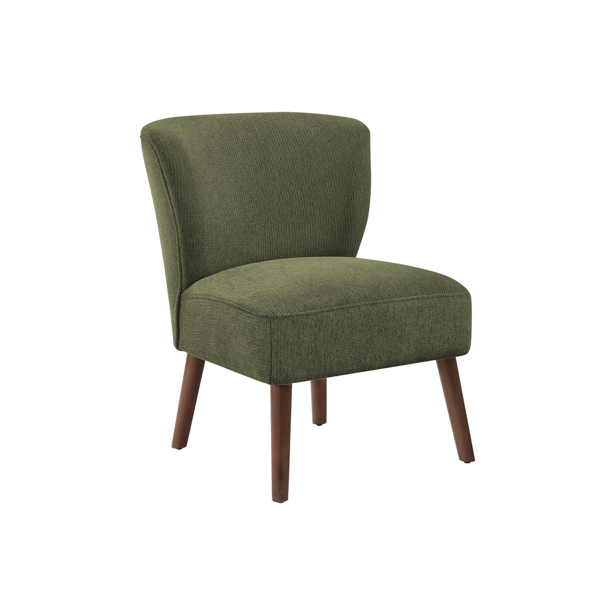 I 8087 - Chaise D'appoint, 33''H, Rembourré, Salon, Chambre À Coucher, Tissu Vert, Pieds En Bois Massif De Noyer, Mid Century, Moderne - Simple Boutique