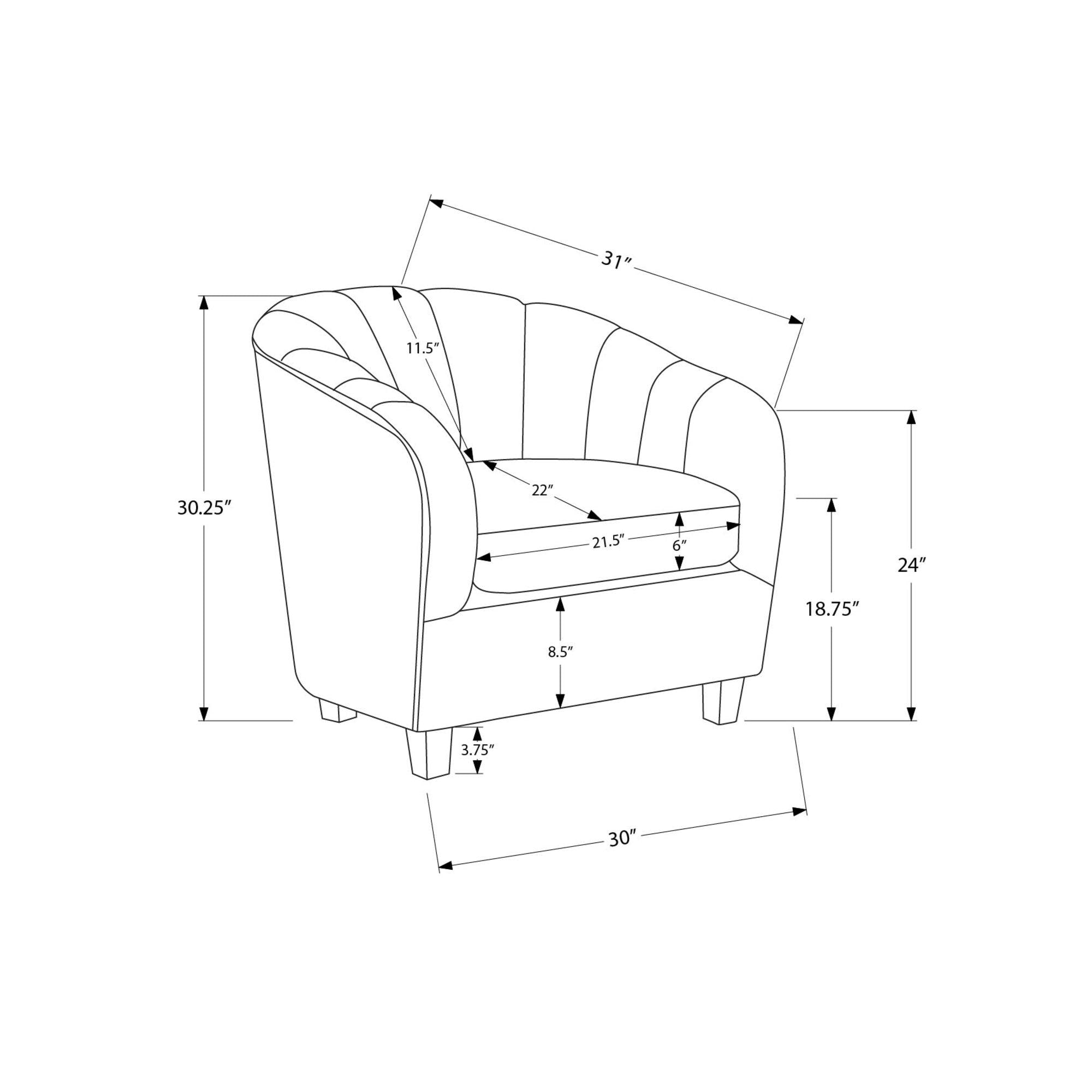I 8092 - Chaise D'appoint, 31''H, Rembourré, Salon, Chambre À Coucher, Tissu Gris Foncé, Contemporain, Moderne, Transitionnel - Simple Boutique