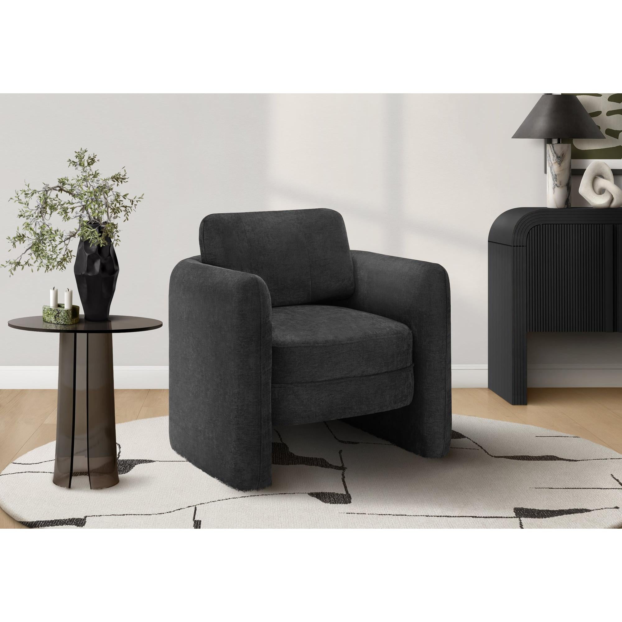 I 8096 - Chaise D'appoint, 32''H, Rembourré, Salon, Chambre À Coucher, Tissu Noir, Contemporain, Moderne - Simple Boutique